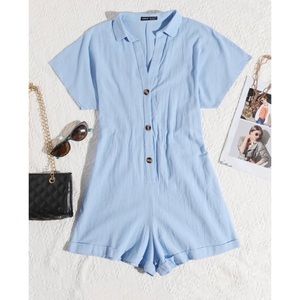 NWOT Shein Button Down Short Sleeve Romper in Light Blue Size S